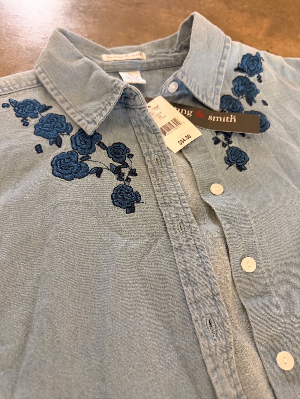 NWT Hasting & Smith Embroidered Denim Button Up Shirt XL Pumpkin Patch Fall - Picture 2 of 9